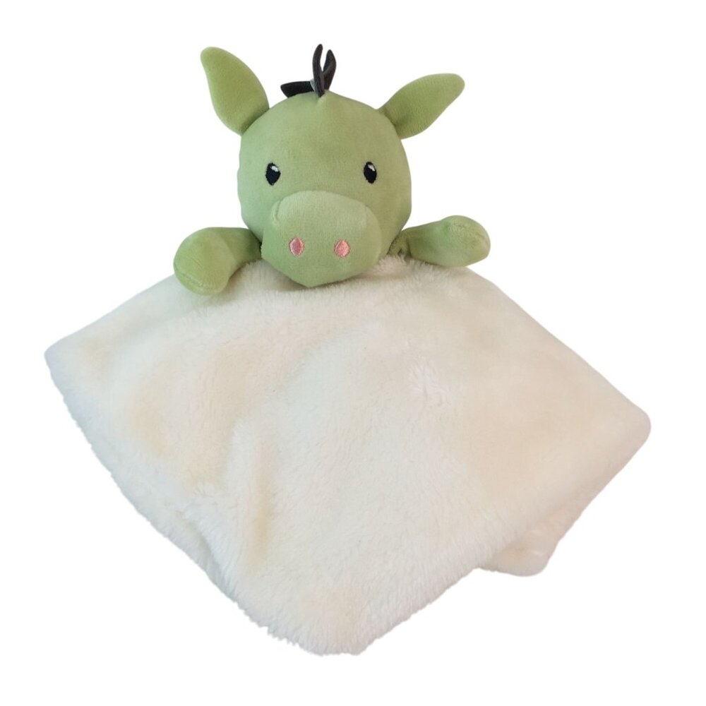 DTU Inc Green Dragon Lovey 12"‎ Cream Baby Security Blanket Dinosaur